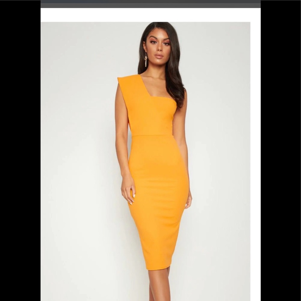 Pretty little thing yellow draped one shoulder midi dress